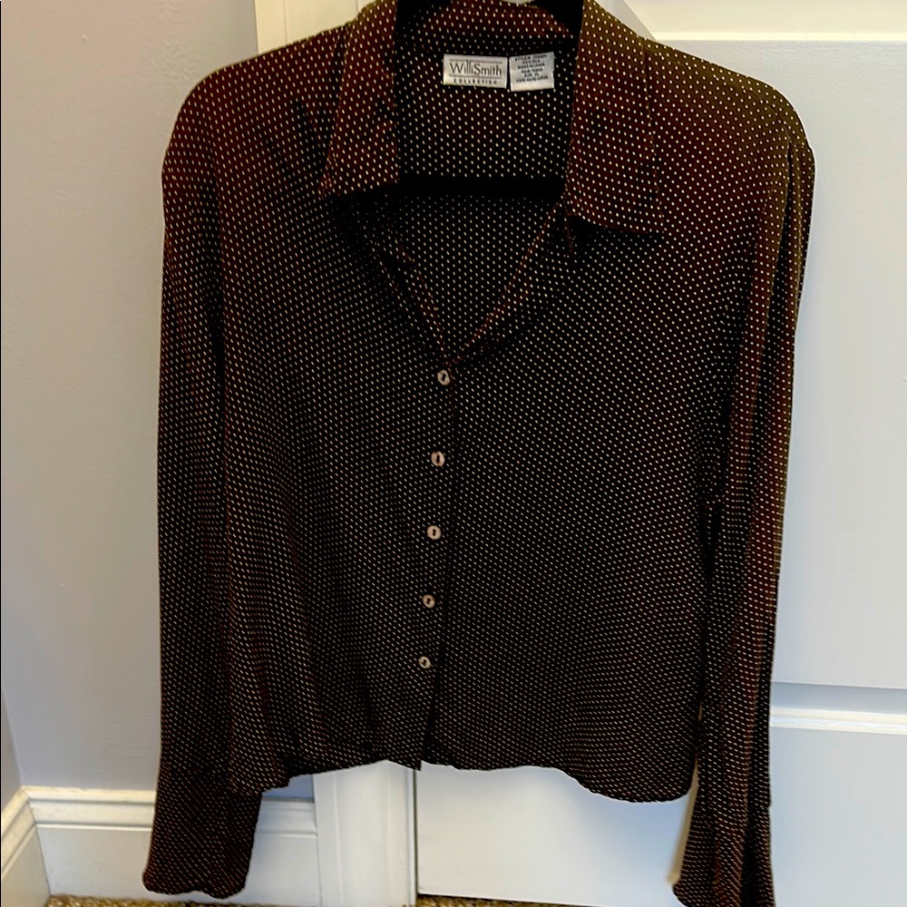 SMITH Brown Polka Dot Button-Down Blouse